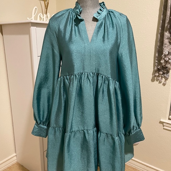 Stine Goya Classic Tiered Dress in Teal - Picture 1 of 5